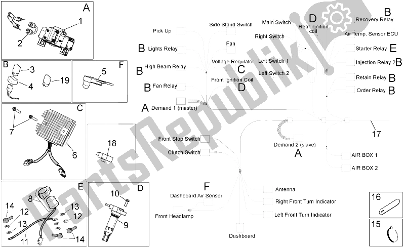 All parts for the Electrical System I of the Aprilia Shiver 750 PA 2015