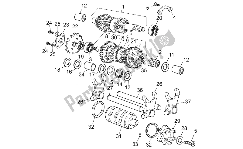 All parts for the Gear Box of the Aprilia RX 50 2014