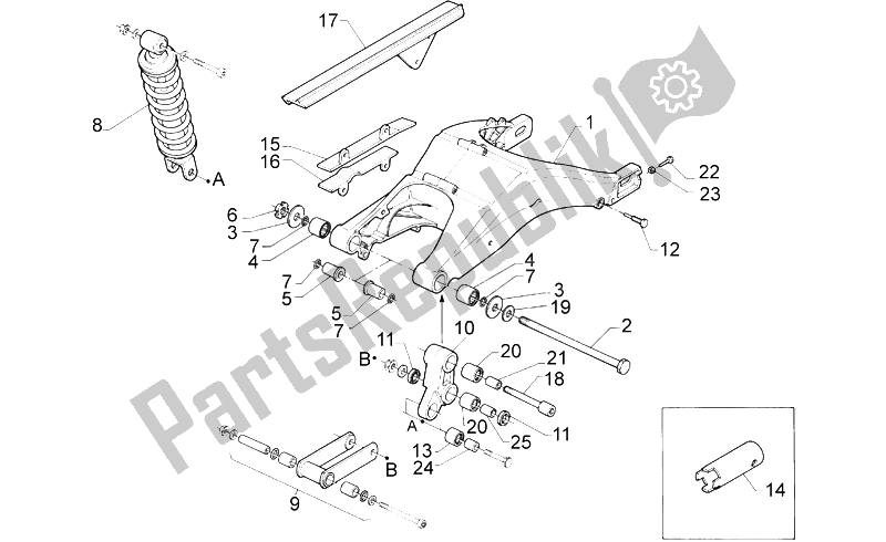 All parts for the Rear Shock Absorber of the Aprilia RS 125 ENG 123 CC 1996