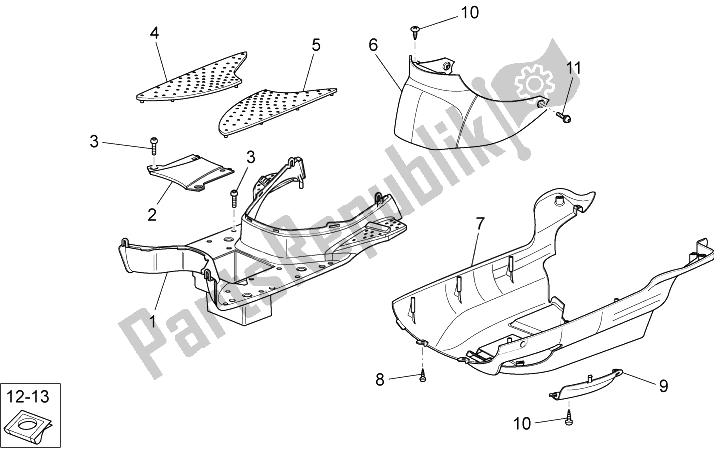 All parts for the Central Body Ii of the Aprilia Scarabeo 125 200 I E Light 2011