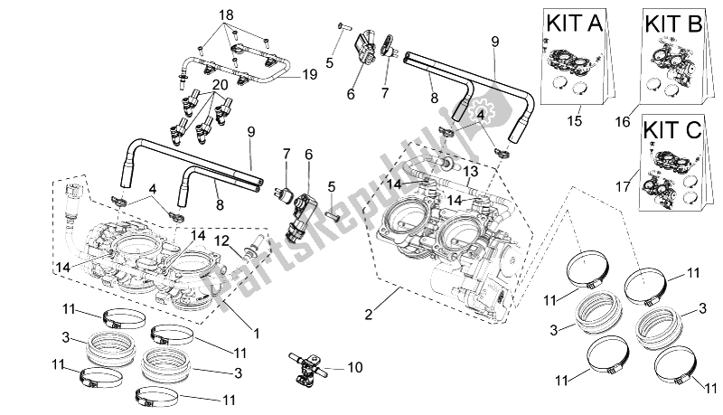 Alle onderdelen voor de Gasklephuis van de Aprilia RSV4 Aprc R 1000 2011