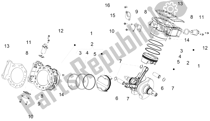 Toutes les pièces pour le Cylindre - Piston du Aprilia Caponord 1200 Carabinieri 2015