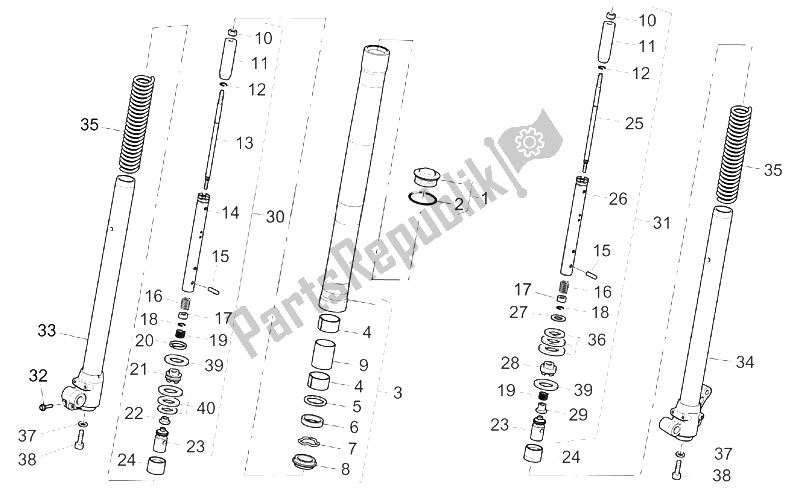 All parts for the Front Fork Ii of the Aprilia RX 50 Racing 2003