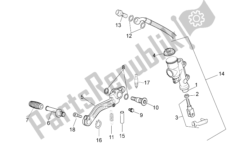 All parts for the Rear Master Cylinder of the Aprilia Tuono V4 1100 RR 2015