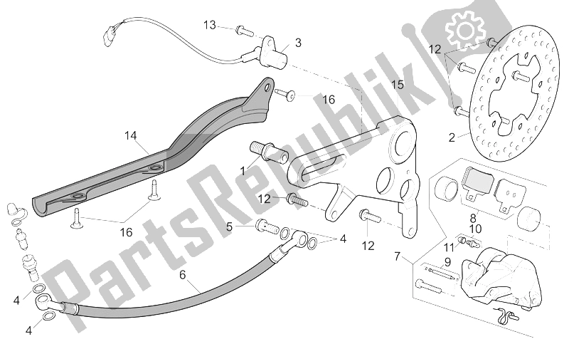 Alle onderdelen voor de Achter Remklauw van de Aprilia RSV Mille Factory 1000 2004 - 2008