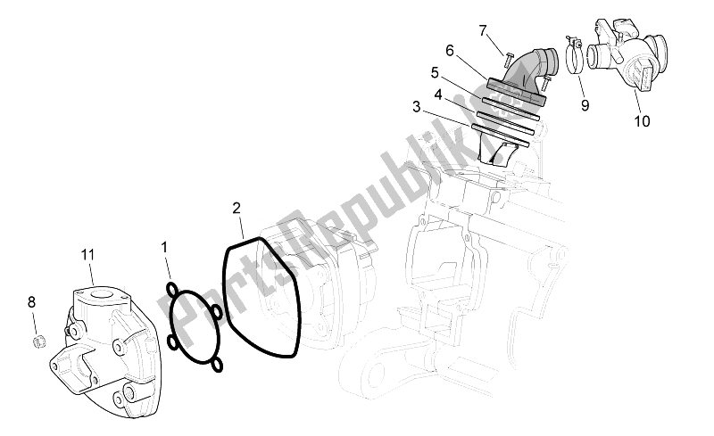 Alle onderdelen voor de Cilinderkop / Gasklephuis van de Aprilia SR 50 Carb MY 2014