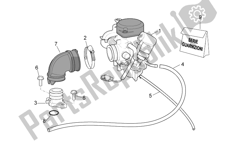 All parts for the Carburettor I of the Aprilia Scarabeo 100 4T E3 2014