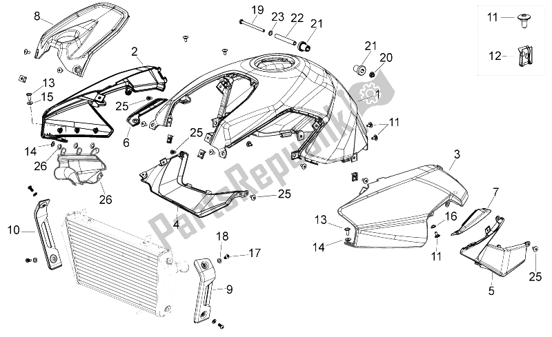 Tutte le parti per il Corpo Centrale del Aprilia Shiver 750 PA 2015