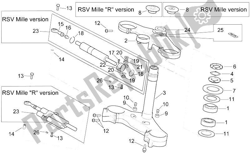 Alle onderdelen voor de Sturen van de Aprilia RSV Mille 1000 2000