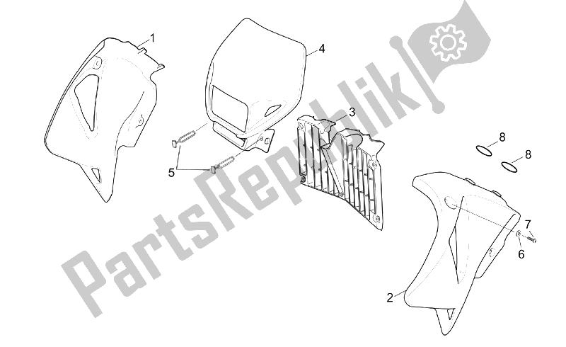 All parts for the Front Body Ii of the Aprilia RX 50 2003