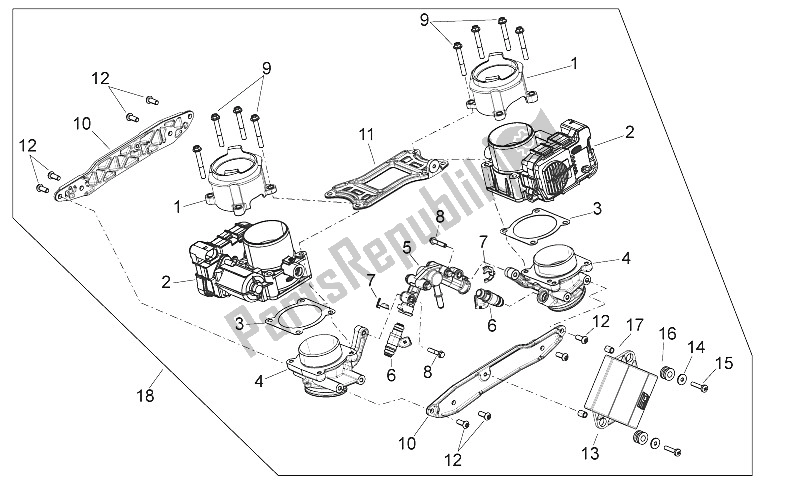 Alle onderdelen voor de Gasklephuis van de Aprilia Shiver 750 USA 2015
