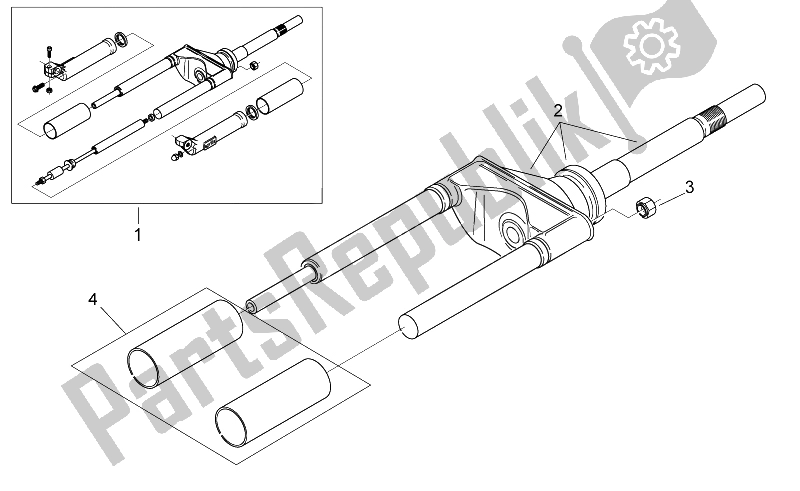 Toutes les pièces pour le Fourche Avant I du Aprilia Scarabeo 50 2T E2 ENG Piaggio 2010