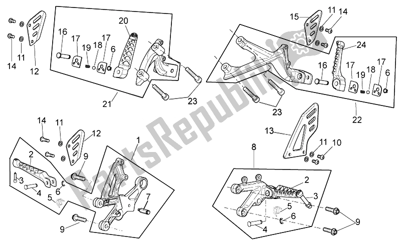 All parts for the Foot Rests of the Aprilia RSV4 Aprc Factory STD SE 1000 2011