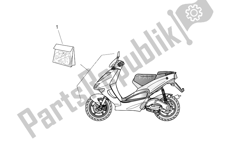 Tutte le parti per il Set Di Decalcomanie Sul Corpo Anteriore del Aprilia SR 50 H2O 1997