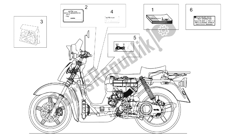 Todas as partes de Conjunto De Pratos E Manuais do Aprilia Scarabeo 125 200 E2 ENG Piaggio 2003