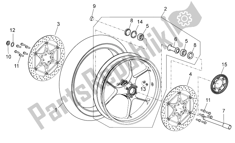 All parts for the Front Wheel of the Aprilia Tuono 1000 V4 R Aprc ABS 2014