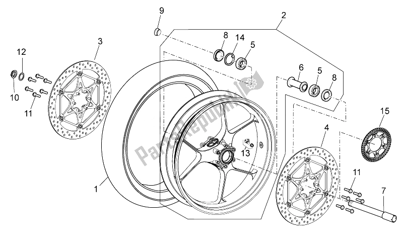 All parts for the Front Wheel of the Aprilia Tuono 1000 V4 R Aprc ABS 2014