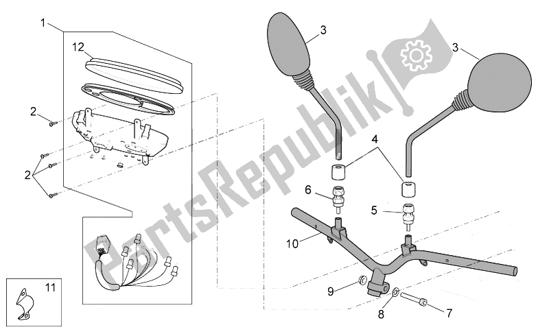 Tutte le parti per il Manubrio - Cruscotto del Aprilia Scarabeo 50 4T 4V E2 2010