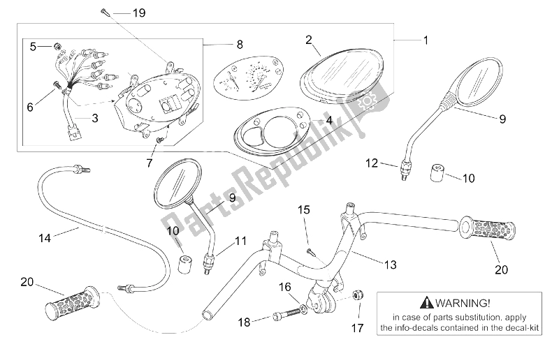 Todas as partes de Guiador - Painel do Aprilia Scarabeo 50 2T ENG Minarelli 1999