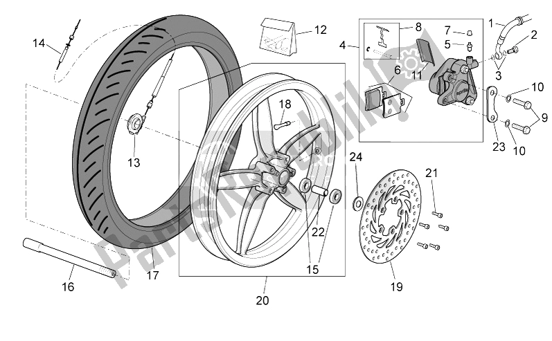 All parts for the Front Wheel - Disc Brake of the Aprilia Scarabeo 50 4T 4V NET 2010