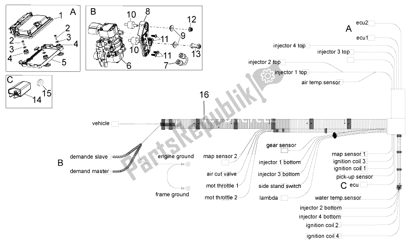 All parts for the Electrical System Iii of the Aprilia Tuono 1000 V4 R Aprc ABS 2014