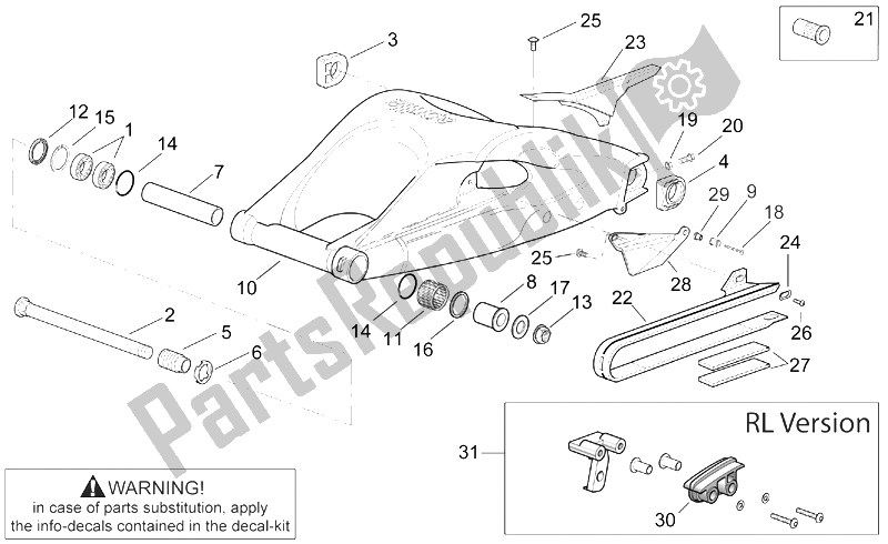 All parts for the Swing Arm of the Aprilia RSV Mille 1000 2003