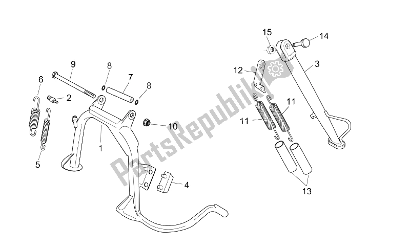 Todas las partes para Soporte Central de Aprilia Scarabeo 125 250 E2 ENG Piaggio 2004