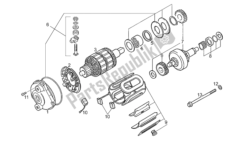 All parts for the Starter Motor of the Aprilia AF1 Futura 125 1990