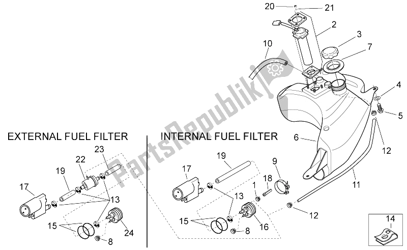 All parts for the Fuel Tank I of the Aprilia SR 50 H2O IE Carb 2003