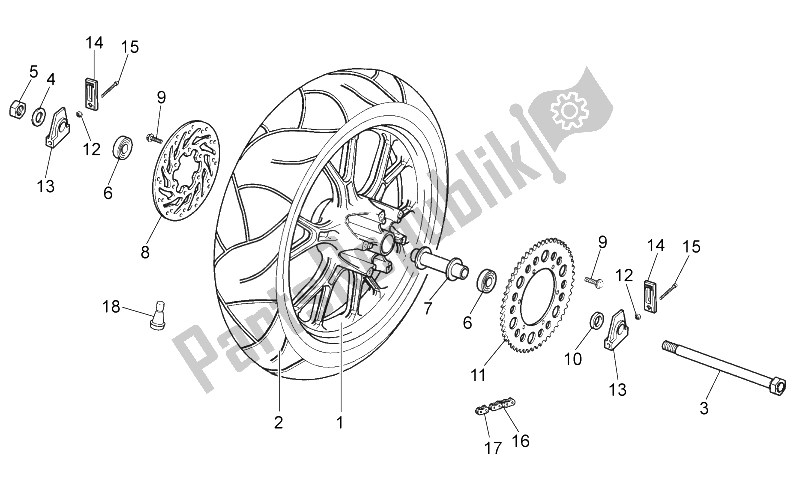 All parts for the Rear Wheel of the Aprilia RS 50 2006