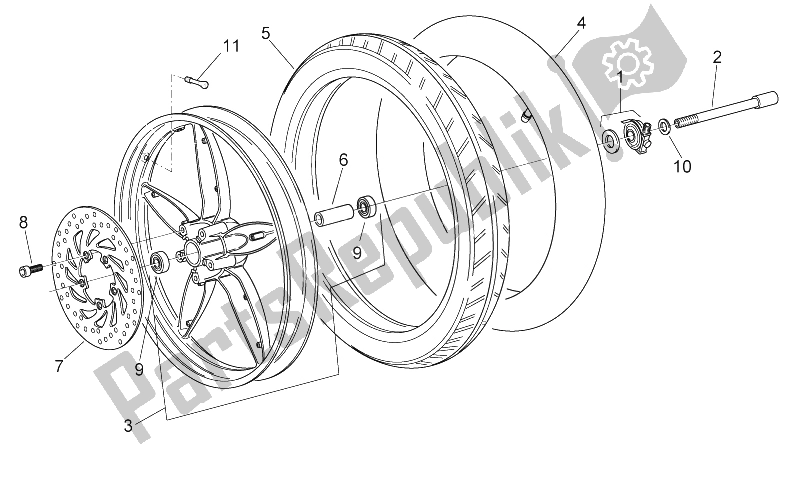 Toutes les pièces pour le Roue Avant du Aprilia Scarabeo 50 2T E2 ENG Piaggio 2007