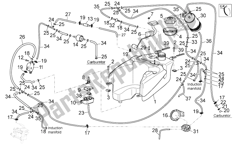 Tutte le parti per il Sistema Di Recupero Del Vapore Di Combustibile I del Aprilia Scarabeo 125 200 Light Carb 2007