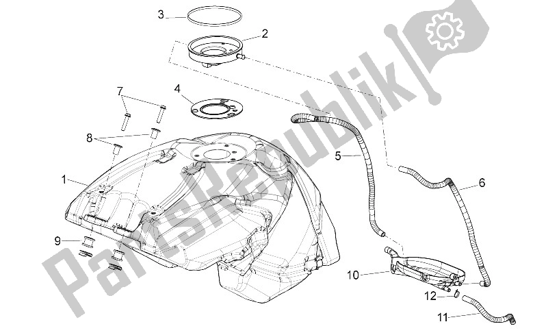 All parts for the Fuel Tank of the Aprilia Shiver 750 USA 2015