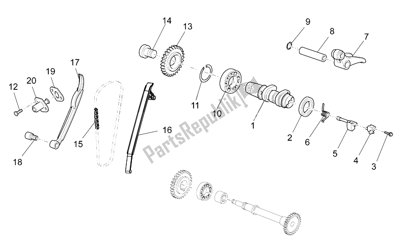 All parts for the Rear Cylinder Timing System of the Aprilia RXV SXV 450 550 2008