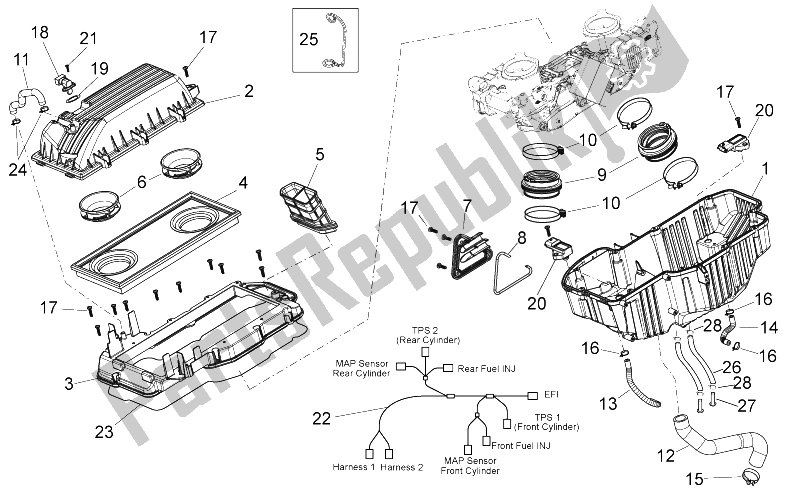 All parts for the Air Box of the Aprilia Dorsoduro 750 Factory ABS 2010