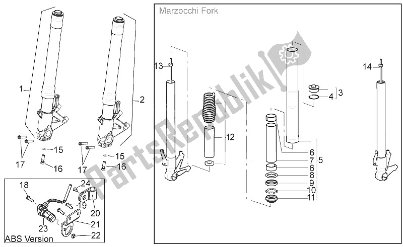Alle onderdelen voor de Voorvork Ii van de Aprilia Shiver 750 USA 2015
