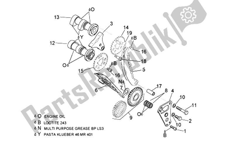 All parts for the Front Cylinder Timing System of the Aprilia RSV Tuono 1000 2006