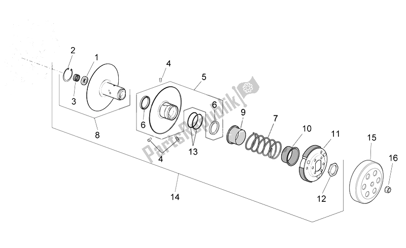 All parts for the Clutch of the Aprilia Scarabeo 100 4T E3 2006