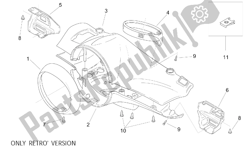 All parts for the Headlight Support - Retro' of the Aprilia Mojito 125 1999