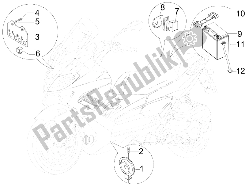 Wszystkie części do Prze?? Czniki Zdalnego Sterowania - Bateria - Klakson Aprilia SR MAX 125 2011