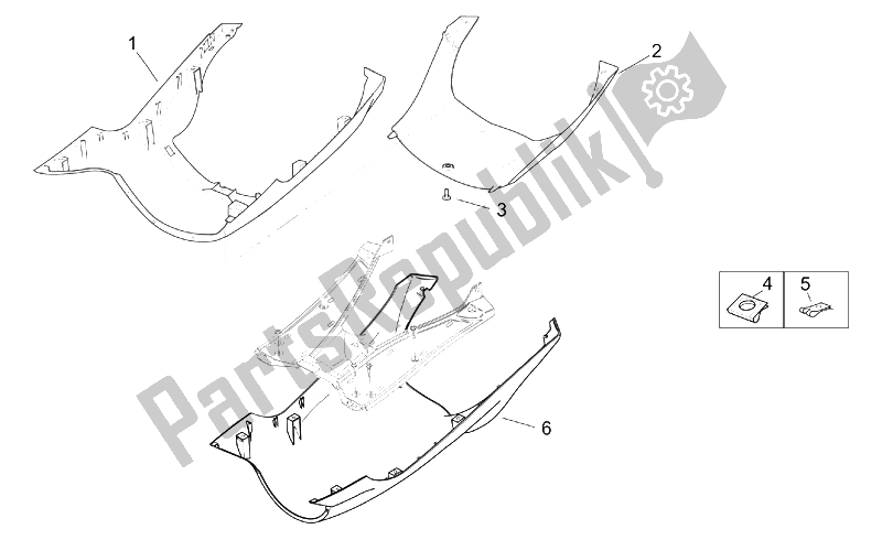 All parts for the Central Body - Underpanel of the Aprilia SR 125 150 1999