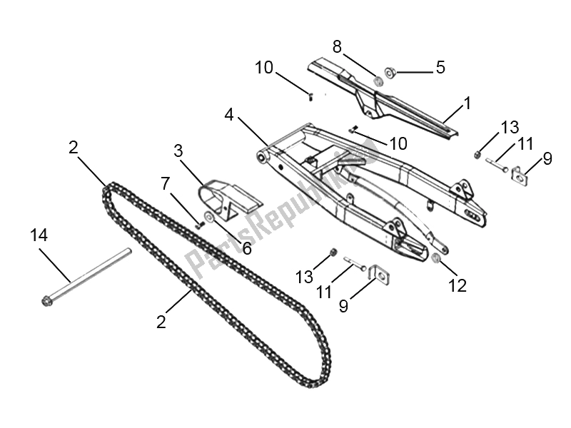 All parts for the Swing Arm of the Aprilia ETX 150 2014