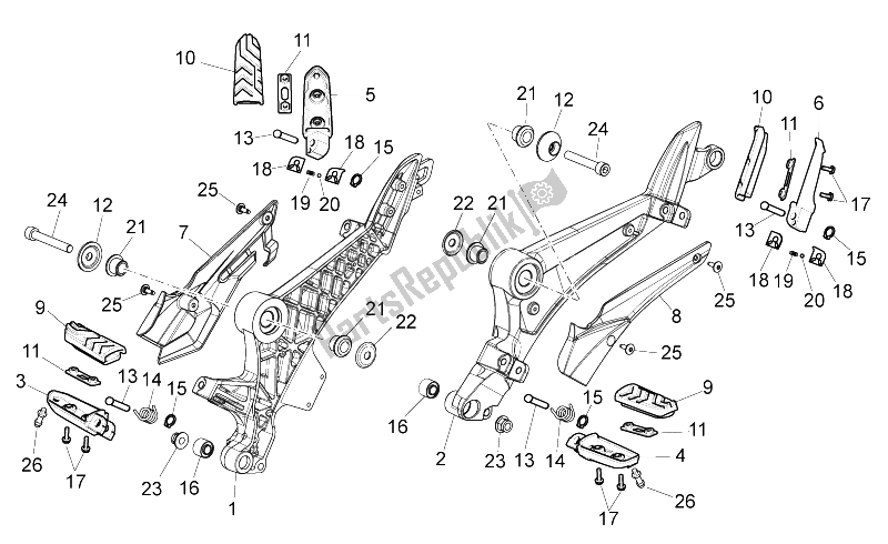 Alle onderdelen voor de Voetsteunen van de Aprilia NA 850 Mana 2007