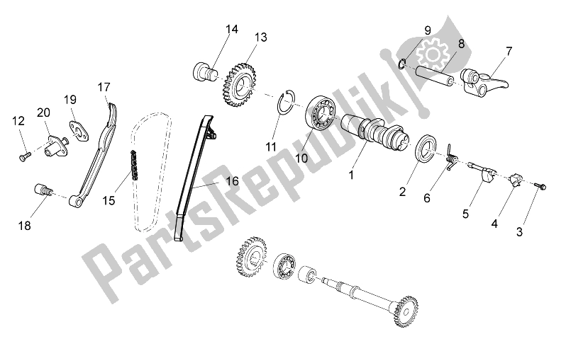 All parts for the Rear Cylinder Timing System of the Aprilia MXV 450 Cross 2008