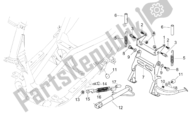 Tutte le parti per il Cavalletto Centrale del Aprilia Leonardo 125 150 ST 2001