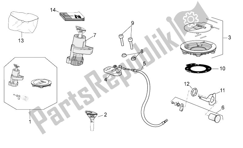 All parts for the Lock Hardware Kit of the Aprilia Tuono 1000 V4 R STD Aprc 2011