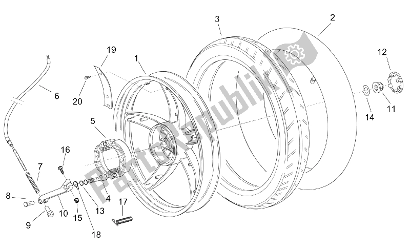 Todas las partes para Rueda Trasera - Freno De Tambor de Aprilia Scarabeo 50 2T ENG Minarelli 2000