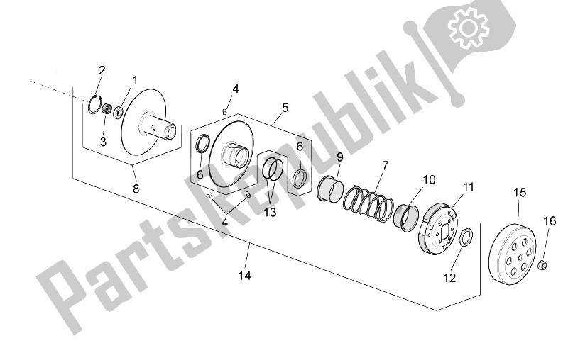 All parts for the Clutch of the Aprilia Scarabeo 100 4T E3 NET 2010