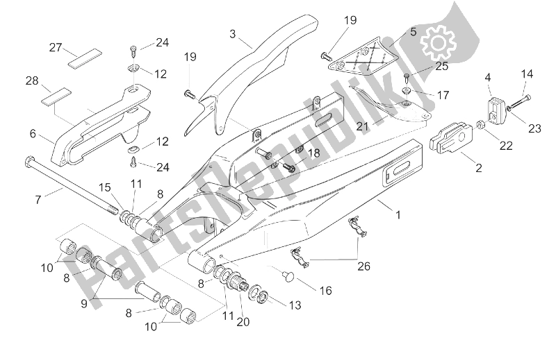 All parts for the Swing Arm of the Aprilia Pegaso 650 IE 2001