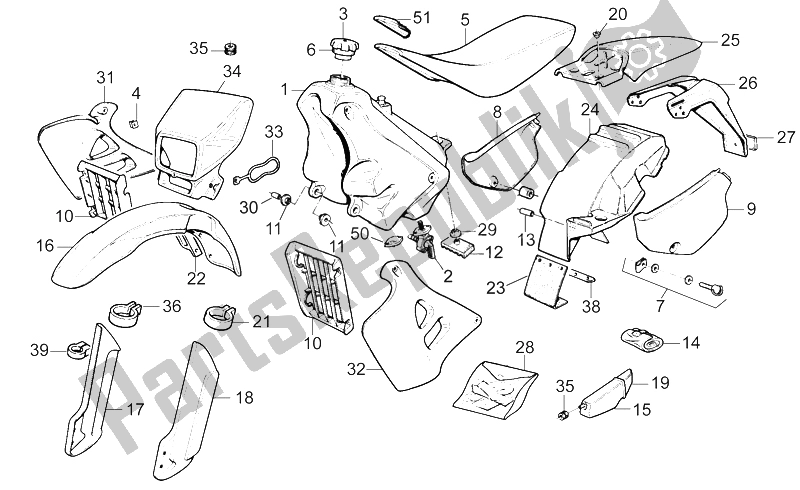 All parts for the Body of the Aprilia RX 125 ENG 122 CC 1995